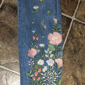 Flowered Distressed Overalls